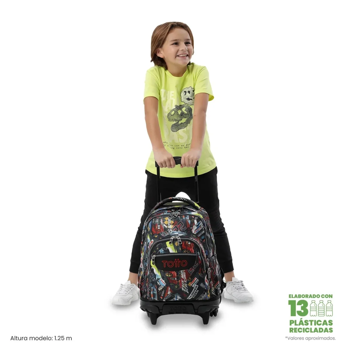 Mochila escolar con ruedas Totto Renglones - Rally Red - Imagen 3