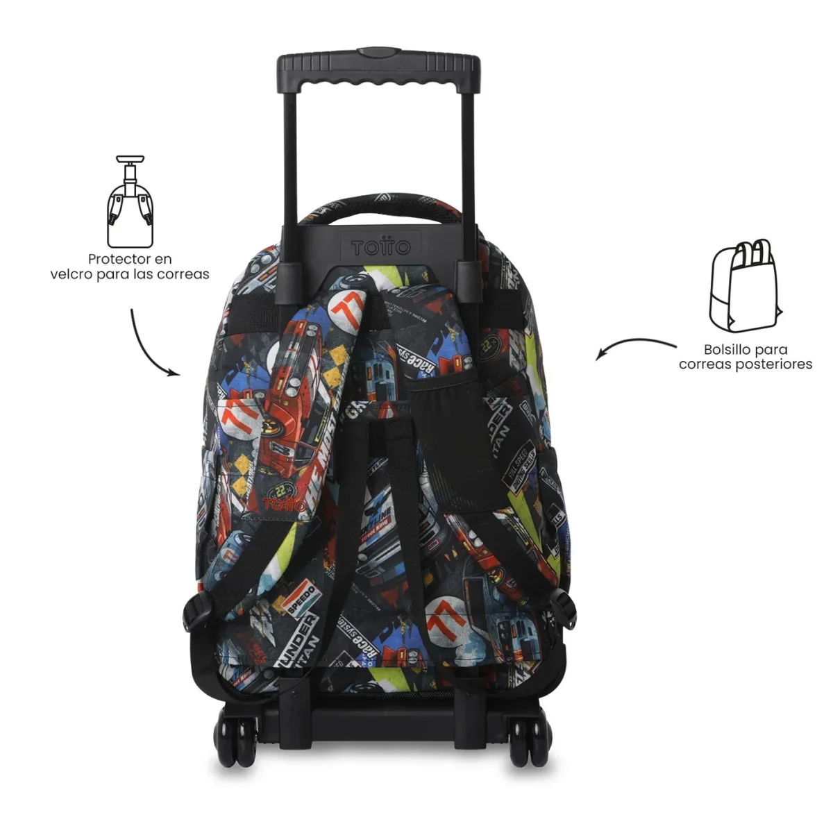 Mochila escolar con ruedas Totto Renglones - Rally Red - Imagen 5