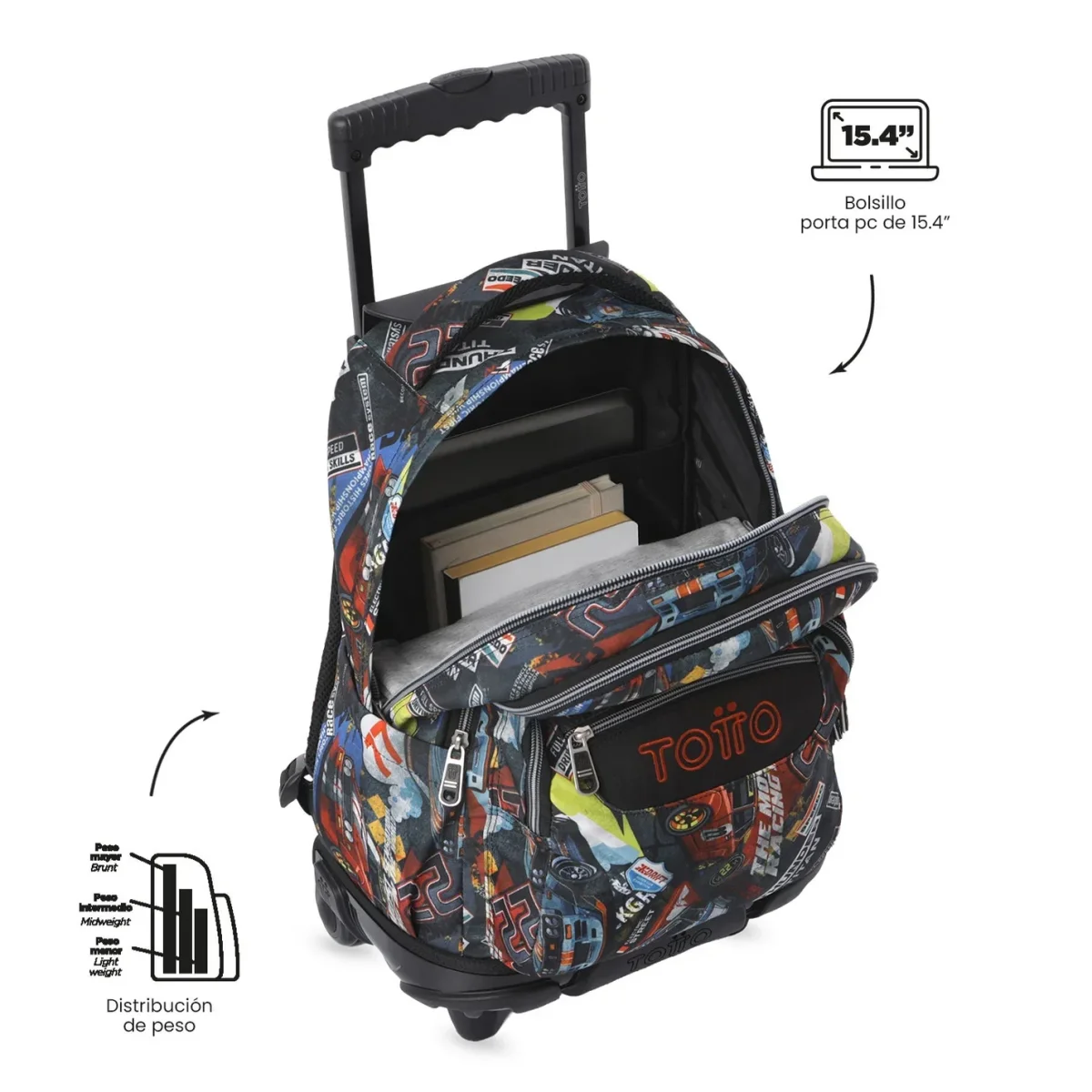 Mochila escolar con ruedas Totto Renglones - Rally Red - Imagen 6