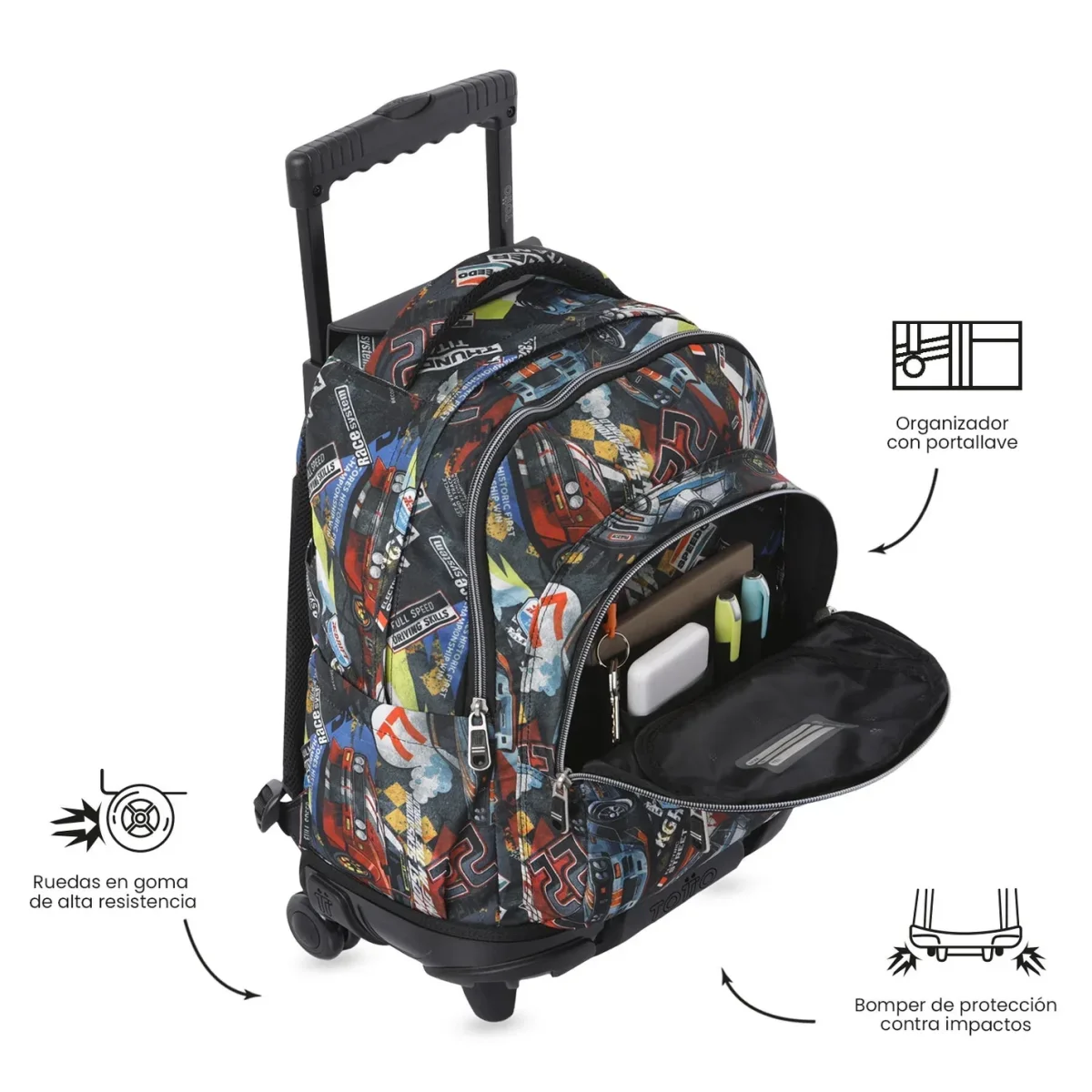 Mochila escolar con ruedas Totto Renglones - Rally Red - Imagen 7