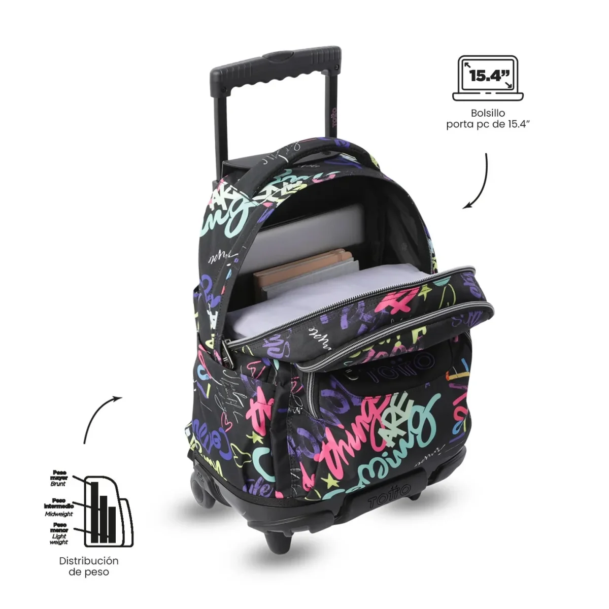 Mochila escolar con ruedas Totto Renglones - Letry - Imagen 6