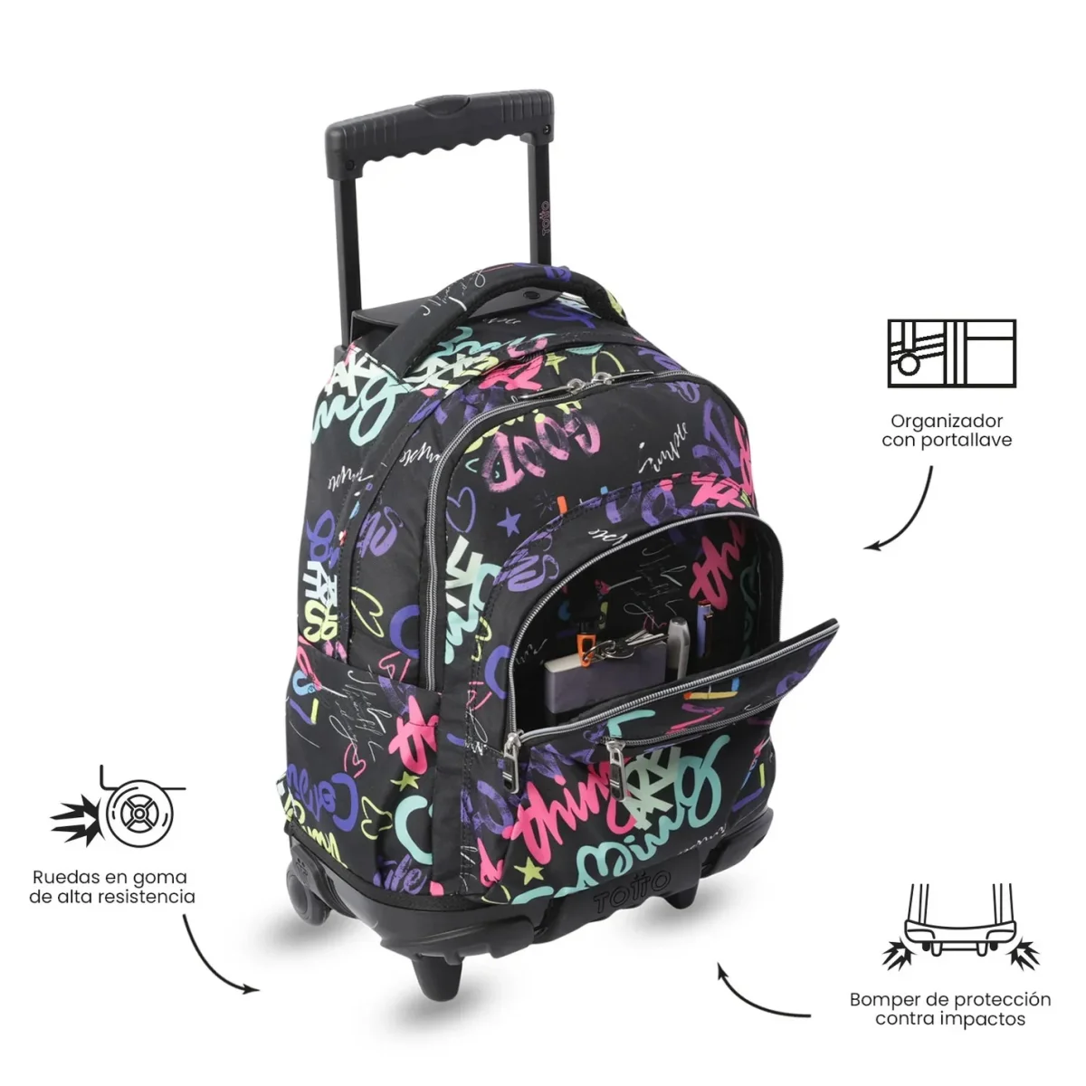 Mochila escolar con ruedas Totto Renglones - Letry - Imagen 7