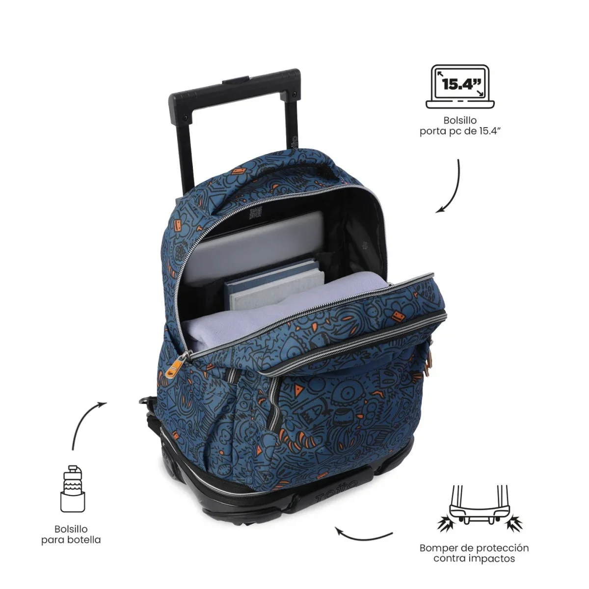 Mochila escolar ruedas desmontable Totto Tiza - Grafer - Imagen 8