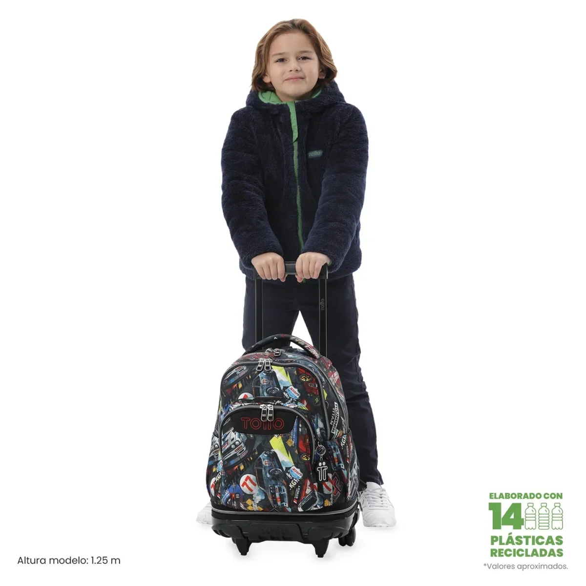 Mochila escolar ruedas desmontable Totto Tiza - Rally Red - Imagen 3
