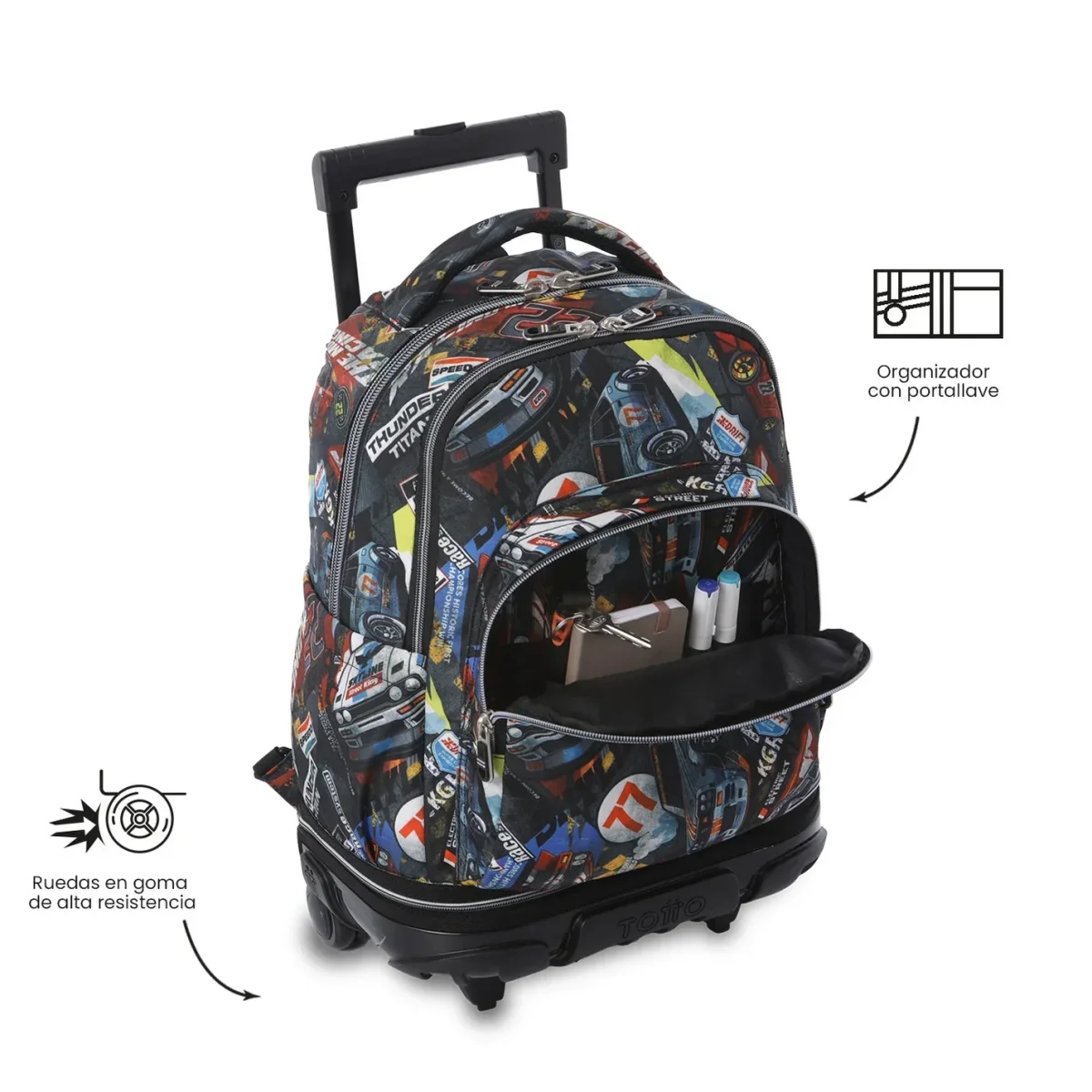 Mochila escolar ruedas desmontable Totto Tiza - Rally Red - Imagen 9