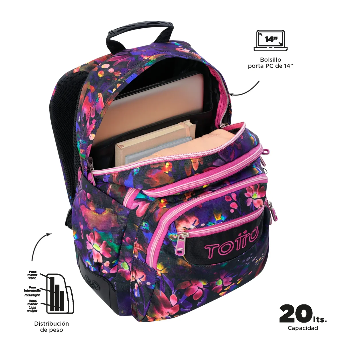 Mochila escolar Totto Rayol - Flower Galaxy - Imagen 6