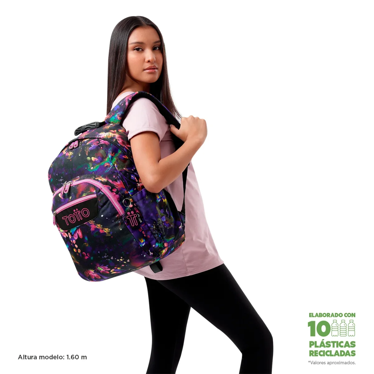 Mochila escolar adaptable a carro Totto Acuareles - Flower Galaxy - Imagen 3