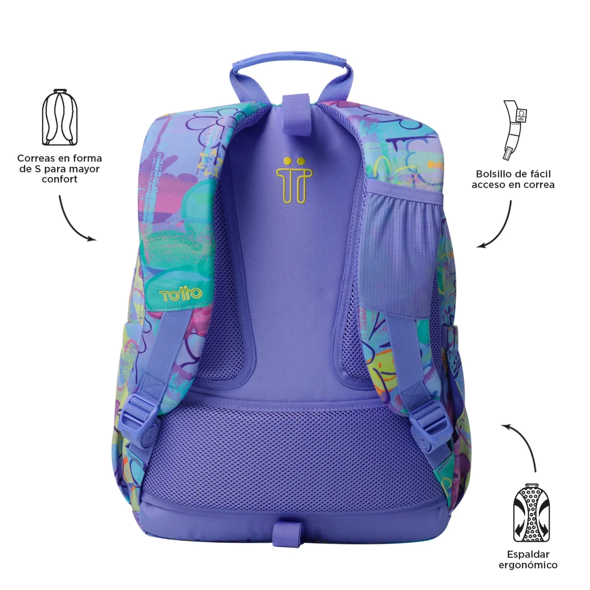 Mochila escolar adaptable a carro Totto Acuareles - Grafily - Imagen 5