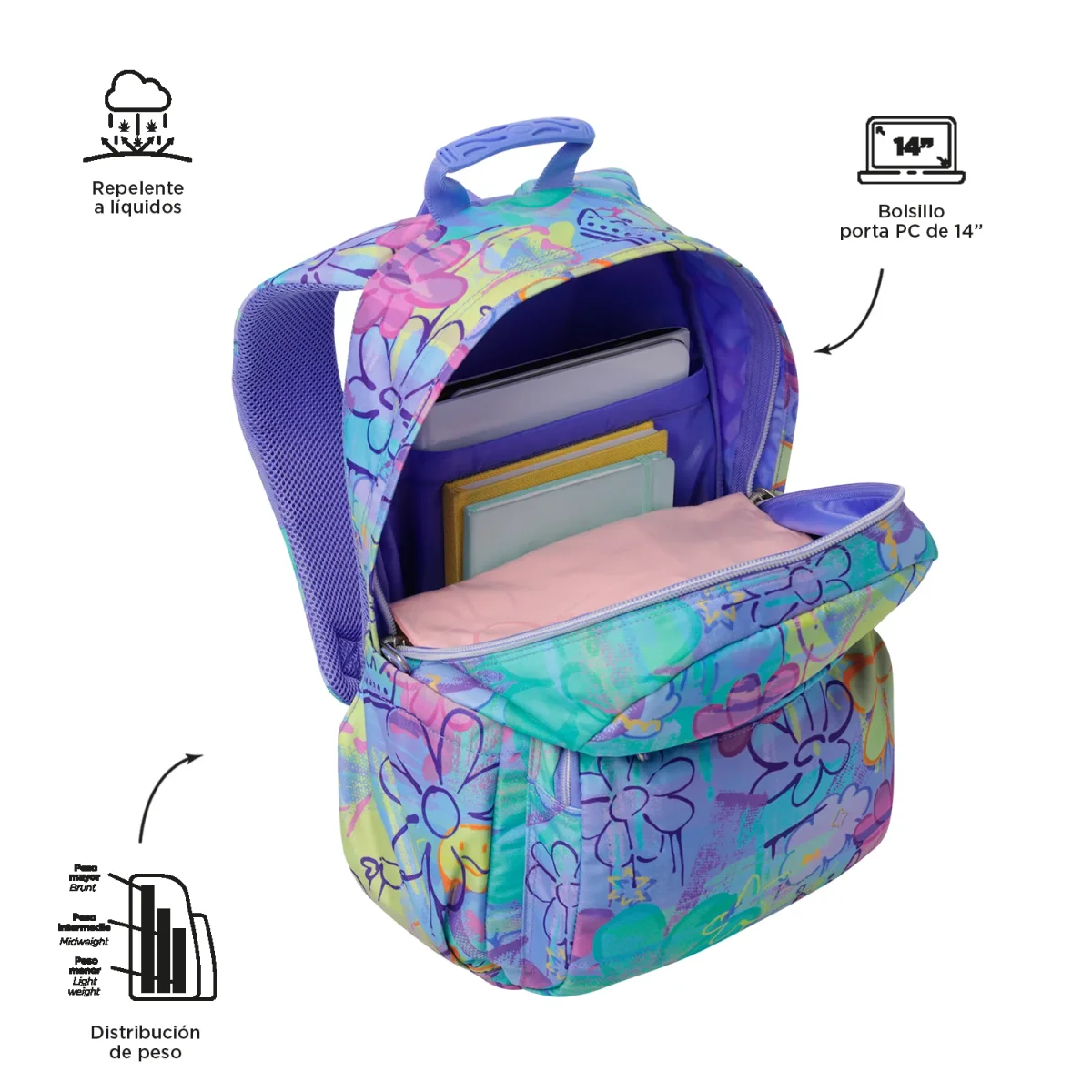 Mochila escolar adaptable a carro Totto Acuareles - Grafily - Imagen 6