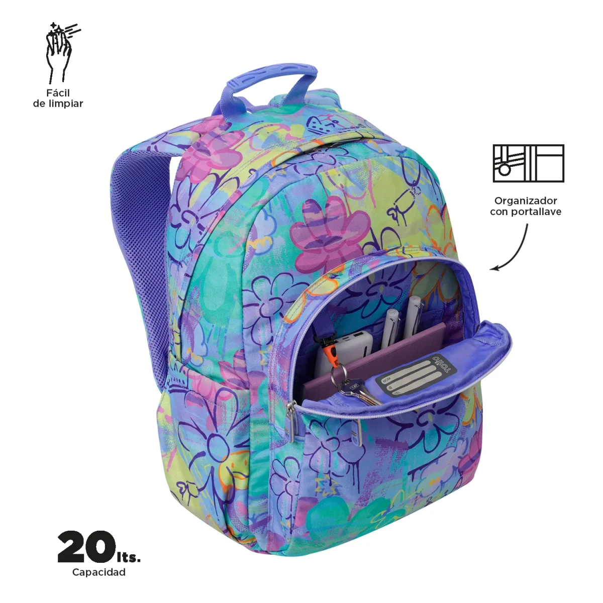 Mochila escolar adaptable a carro Totto Acuareles - Grafily - Imagen 7