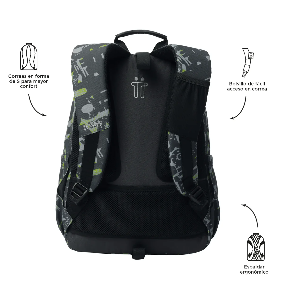 Mochila escolar adaptable a carro Totto Acuareles - Texgrunge - Imagen 5