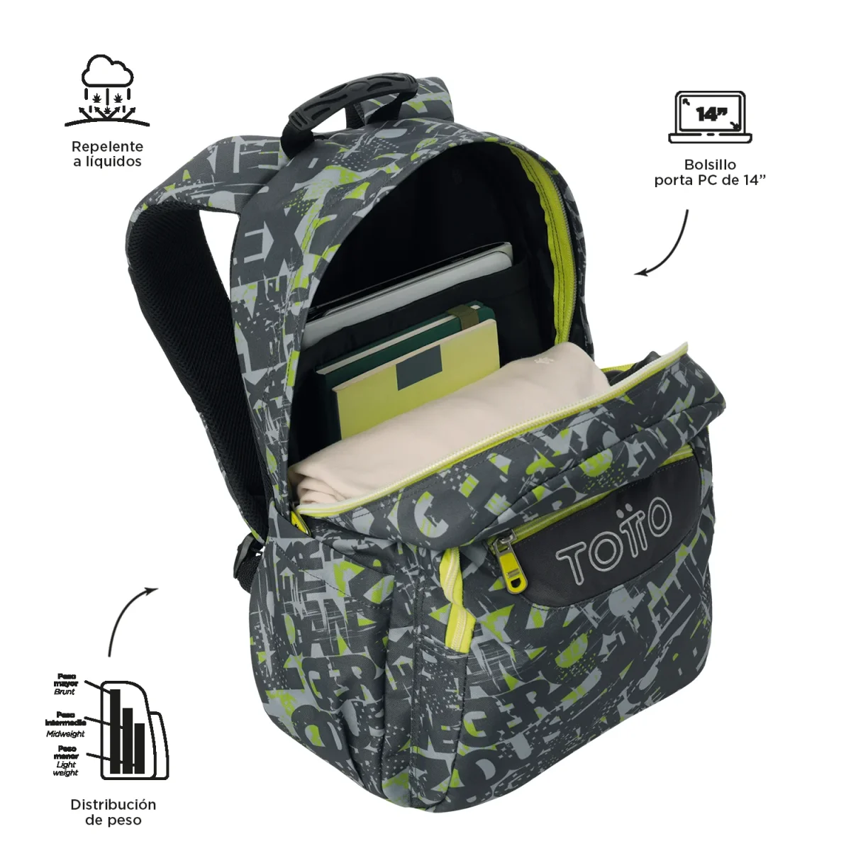 Mochila escolar adaptable a carro Totto Acuareles - Texgrunge - Imagen 6