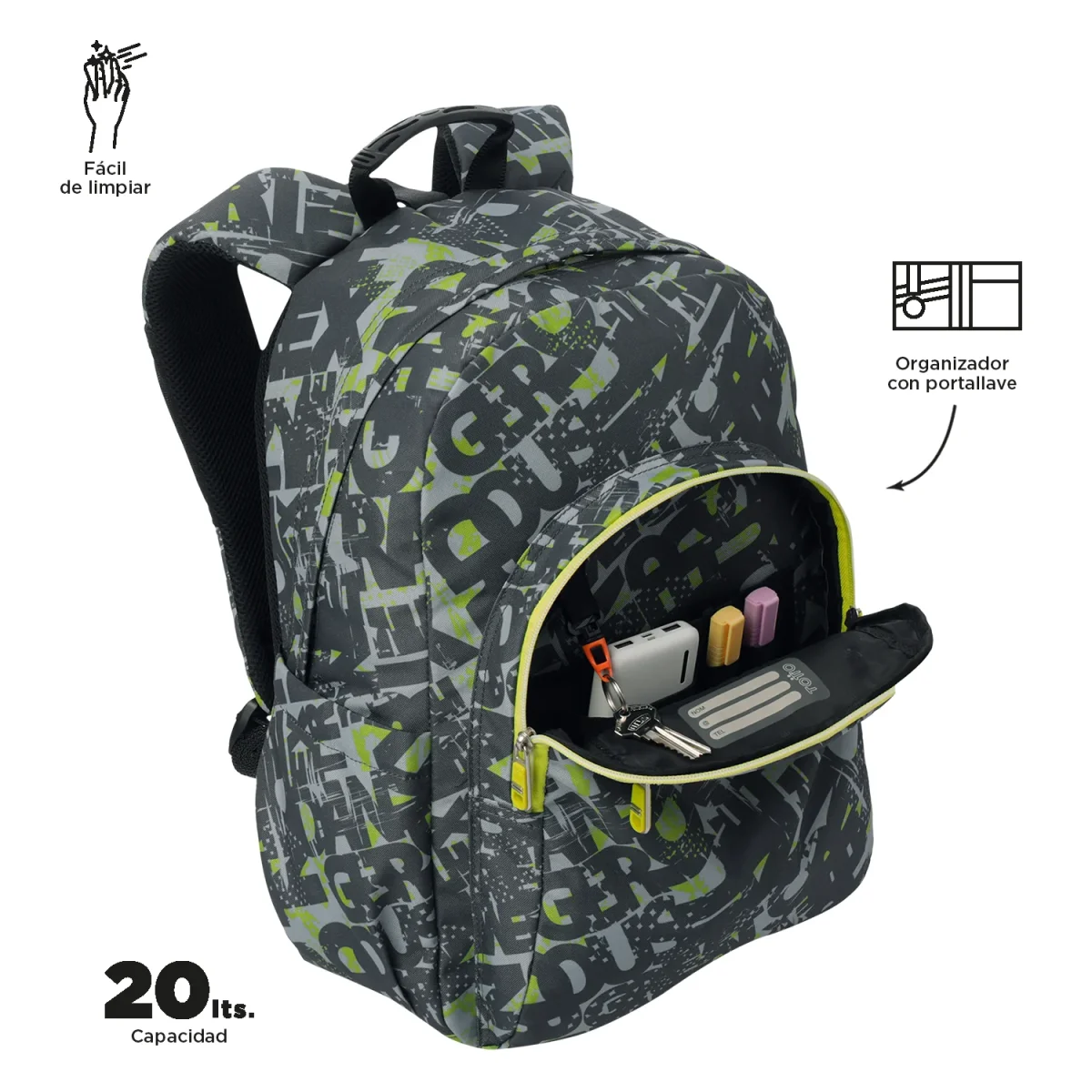Mochila escolar adaptable a carro Totto Acuareles - Texgrunge - Imagen 7