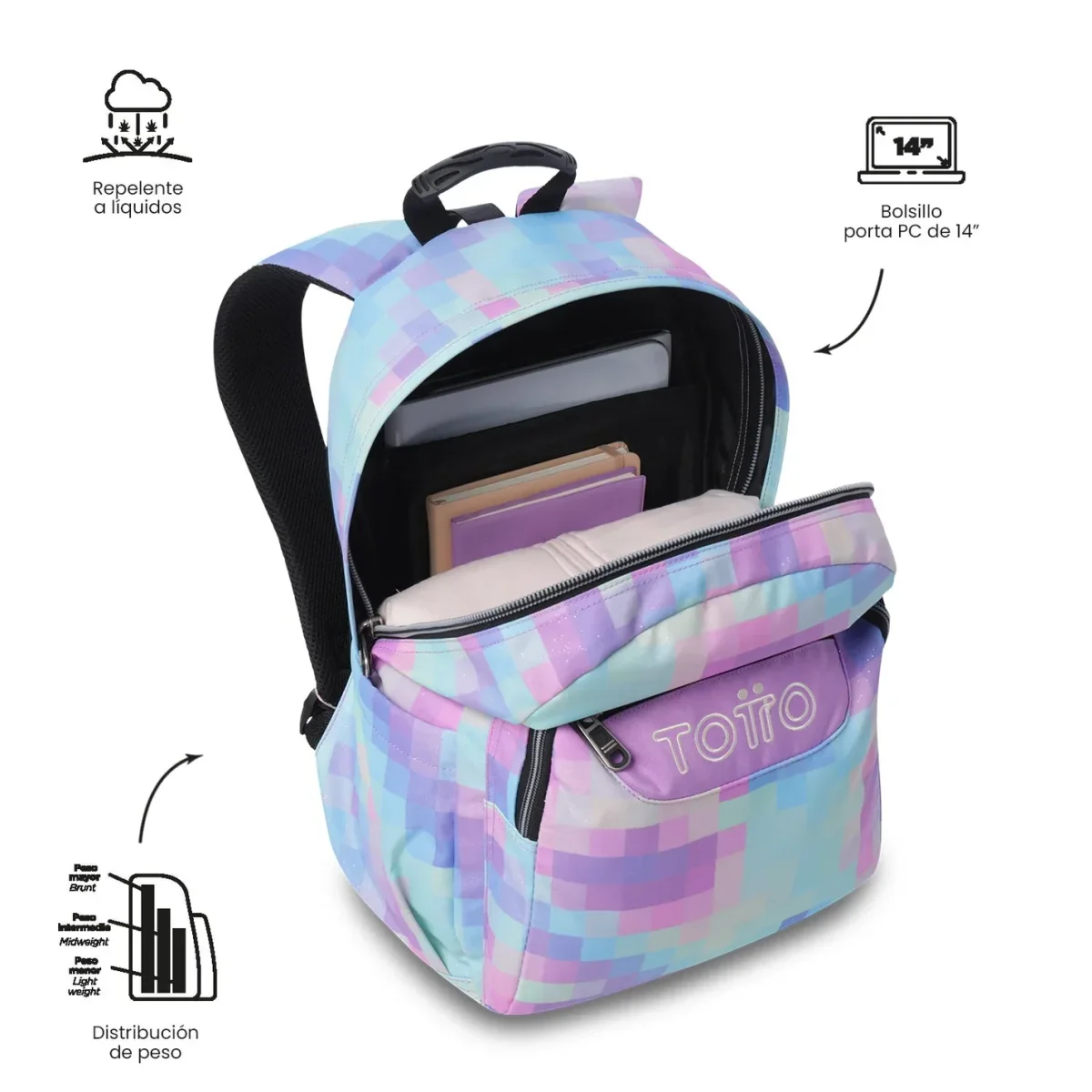 Mochila escolar adaptable a carro Totto Acuareles - Pixelly - Imagen 6