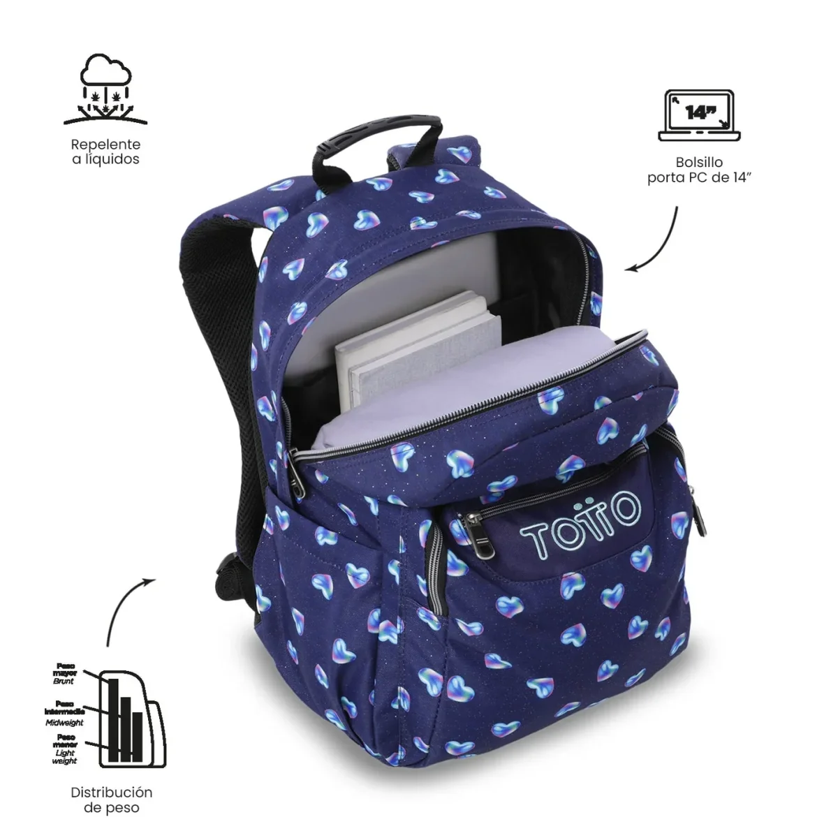 Mochila escolar adaptable a carro Totto Acuareles - Nacary - Imagen 6