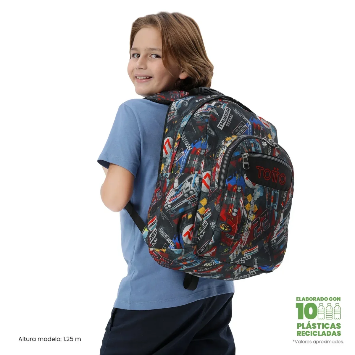 Mochila escolar adaptable a carro Totto Acuareles - Rally Red - Imagen 3