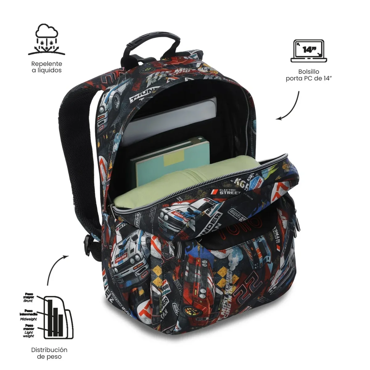 Mochila escolar adaptable a carro Totto Acuareles - Rally Red - Imagen 6
