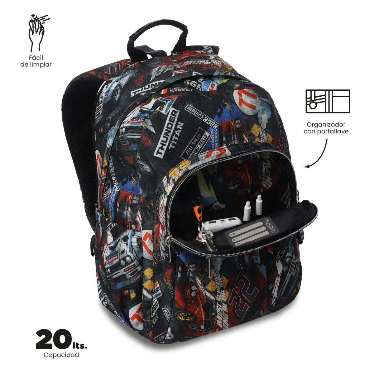 Mochila escolar adaptable a carro Totto Acuareles - Rally Red - Imagen 7