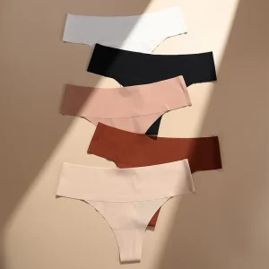Laser Cut Sexy Seamless Panty Mid Waist Breathable Cotton Women's T-back Panties Hipster Briefs Thong
