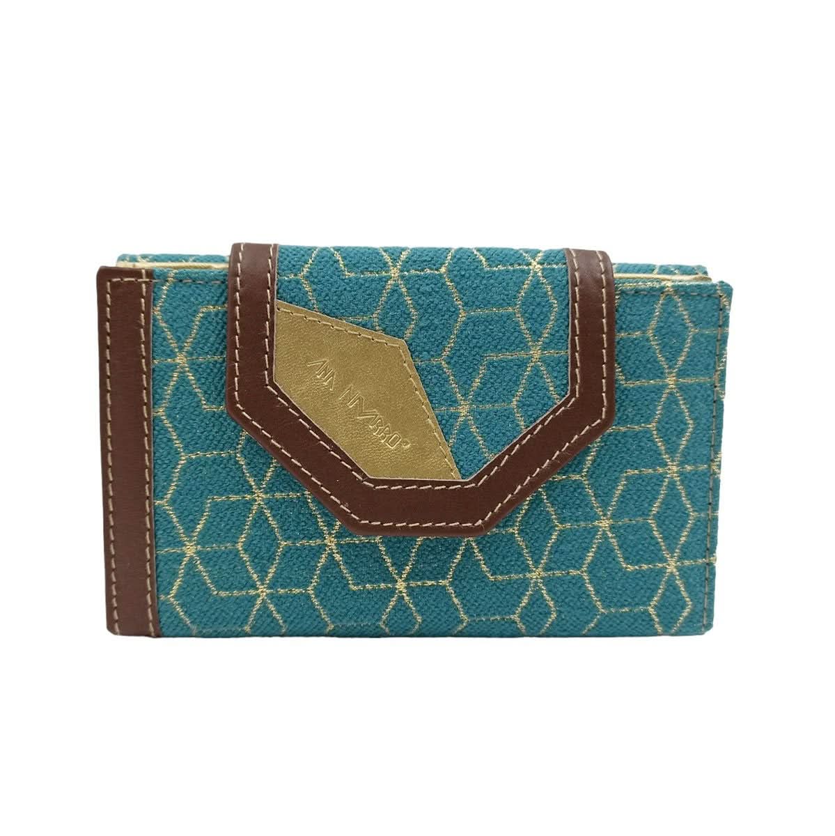 Billetero Canpiel 15cm Textil-Piel Turquesa Dibujo dorado - Imagen 2