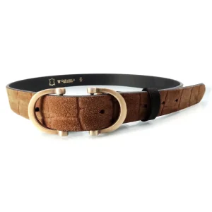 Cinturón de Mujer Piel Serraje grabado coco 30 mm Caramelo Paola