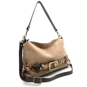 Bolso con Bandolera Piel Serraje Caramelo Palmira animal print