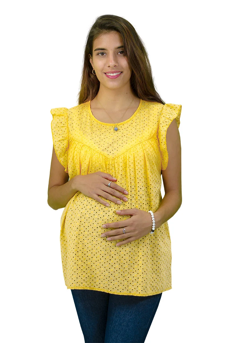Blusa de Maternidad de Manga Corta Con Holanes - Imagen 2
