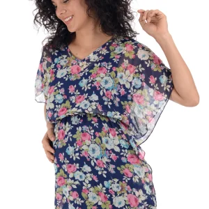 Blusa de maternidad tipo blusón con estampado de flores