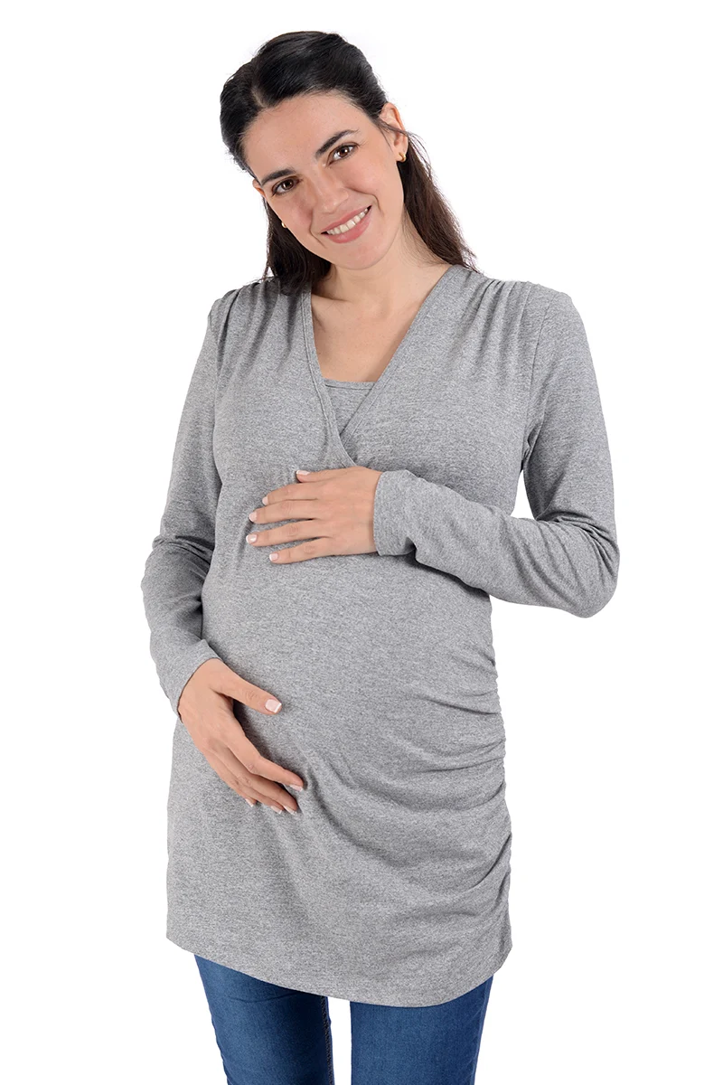 Blusa de Lactancia Lisa MAMA MIA Maternity Con Escote Cruzado. - Imagen 3