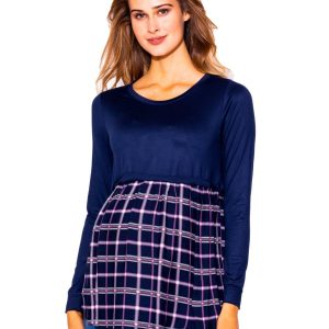 Blusa tipo Sueter larga de maternidad de manga larga y estampado de cuadros.