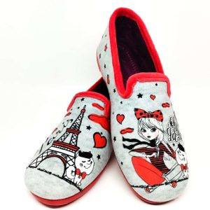 Zapatilla de casa plana con estampados de Paris Alcalde-6211