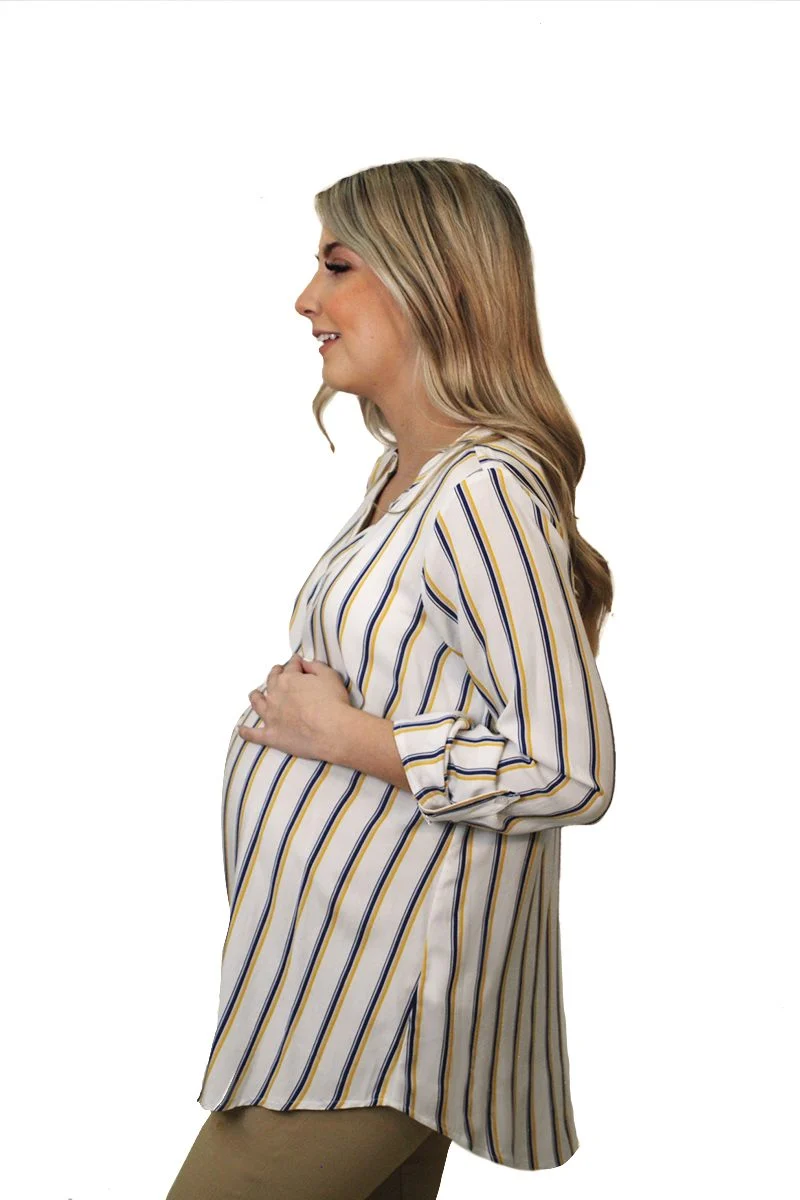 Blusa Tipo Camisera De Rayas Para Embarazada Y Lactancia - Imagen 6