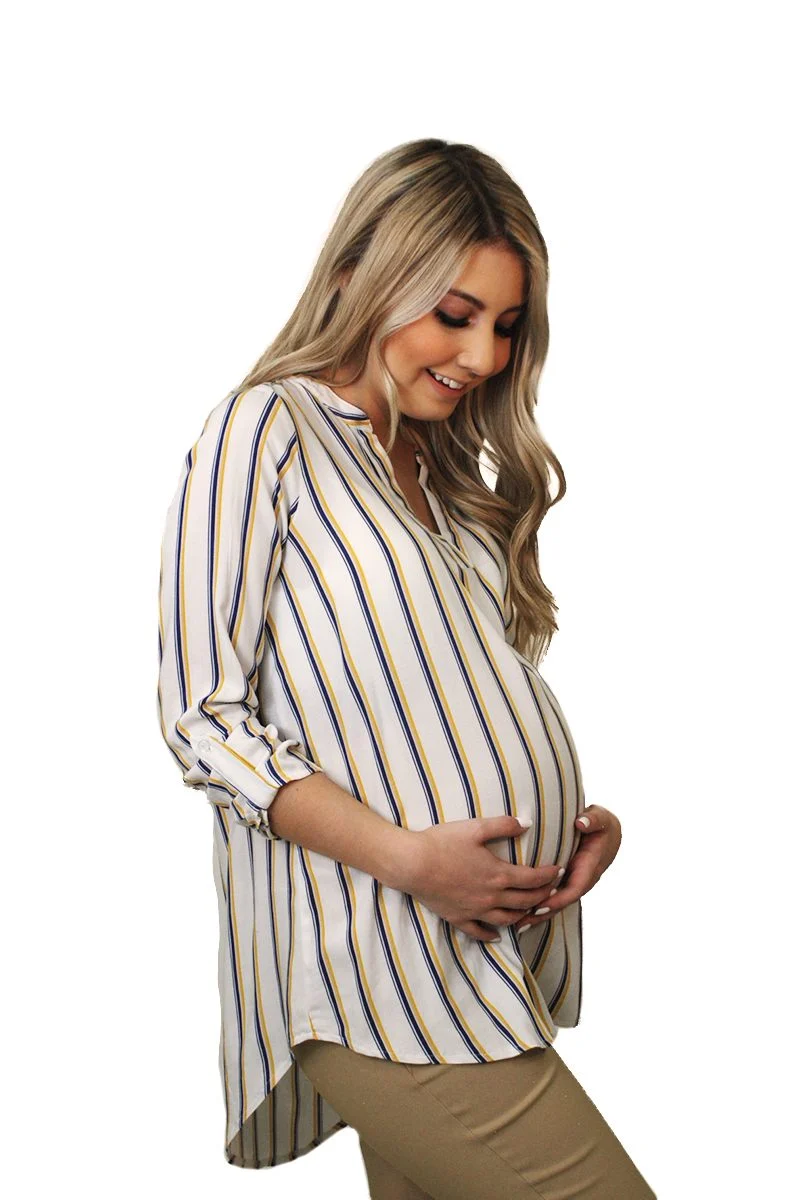Blusa Tipo Camisera De Rayas Para Embarazada Y Lactancia - Imagen 5