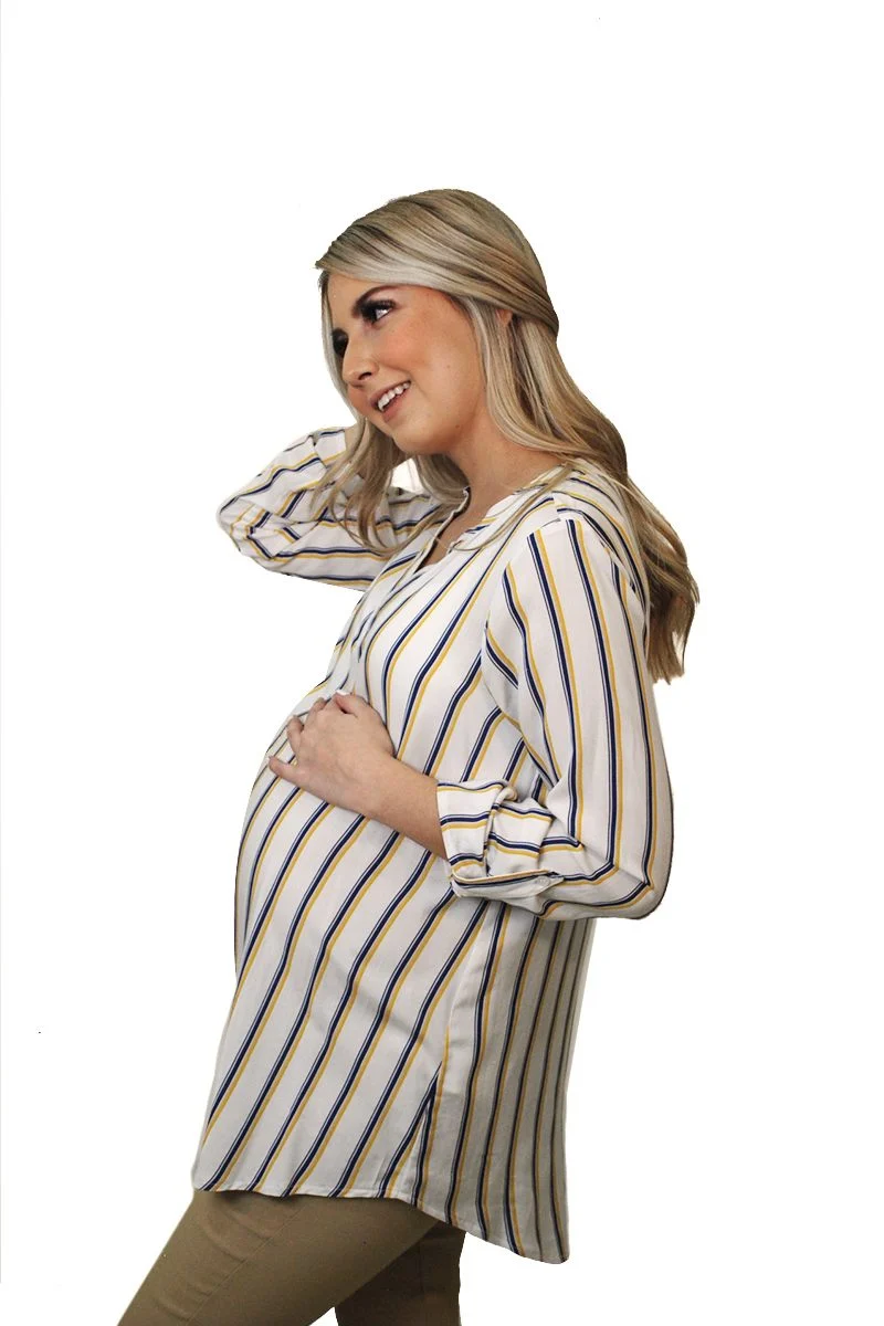 Blusa Tipo Camisera De Rayas Para Embarazada Y Lactancia - Imagen 4