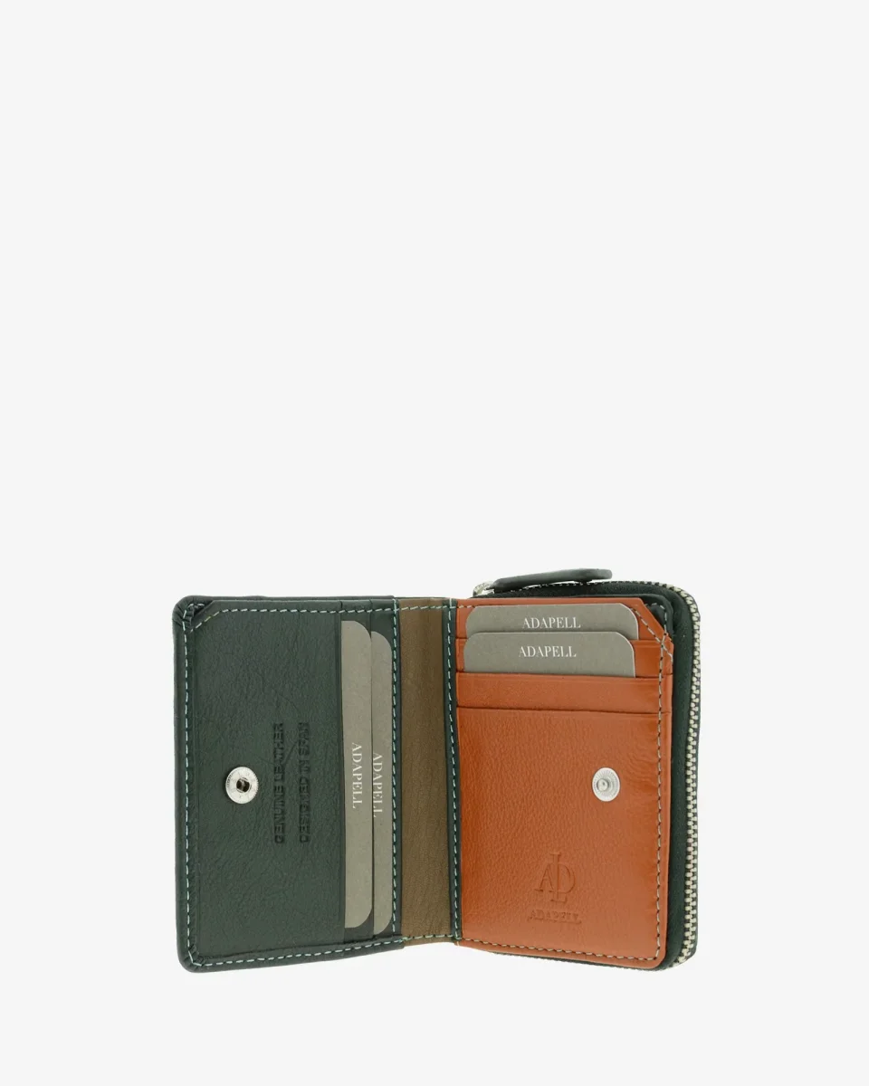 Billetero de Piel (11 X 9cm) monedero de cremallera Adapell Lettera Verde - Imagen 3