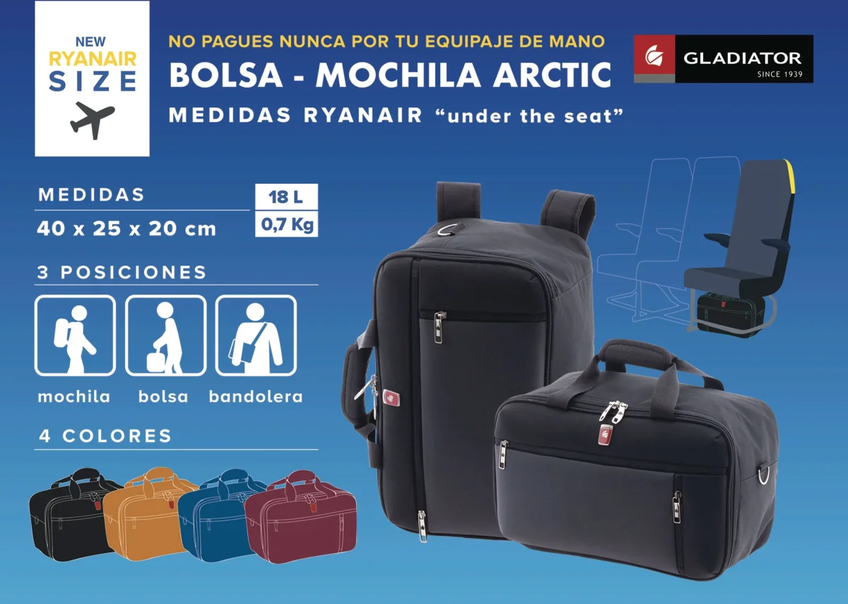 Bolso Mochila Viaje Gladiator Arctic Tamaño RyanAir (40x25x20cm) - Imagen 5