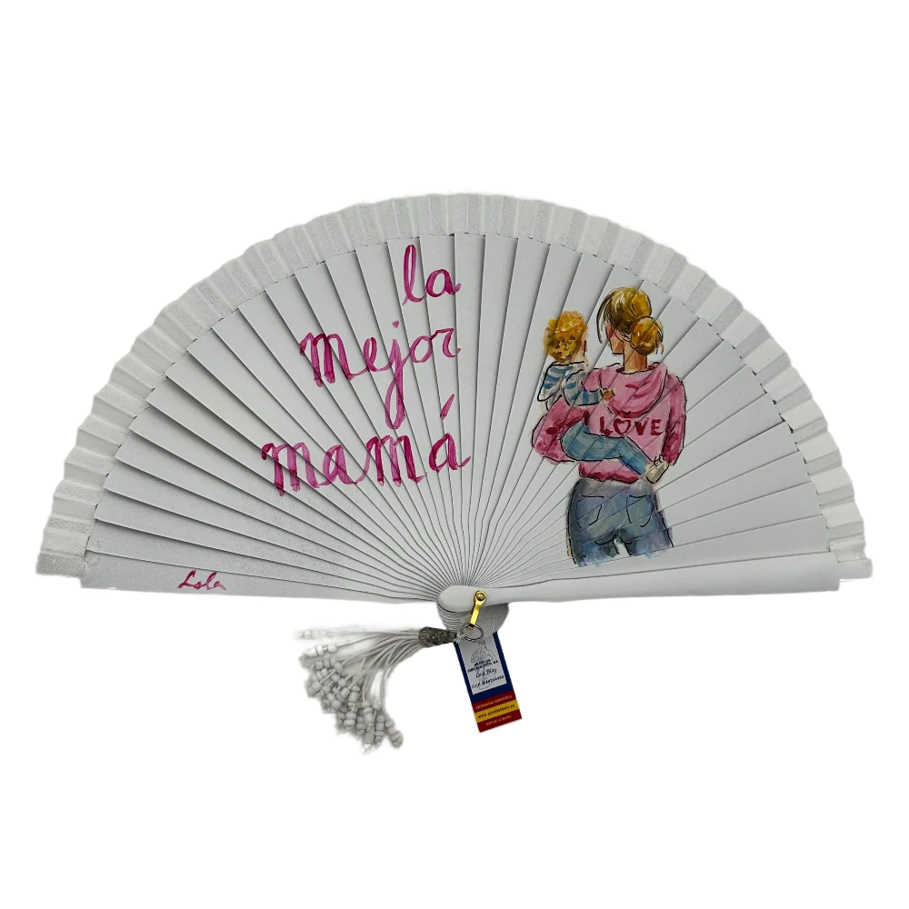 Abanico de madera de 21cm pintado a mano Aire Distinto "La Mejor Mama"
