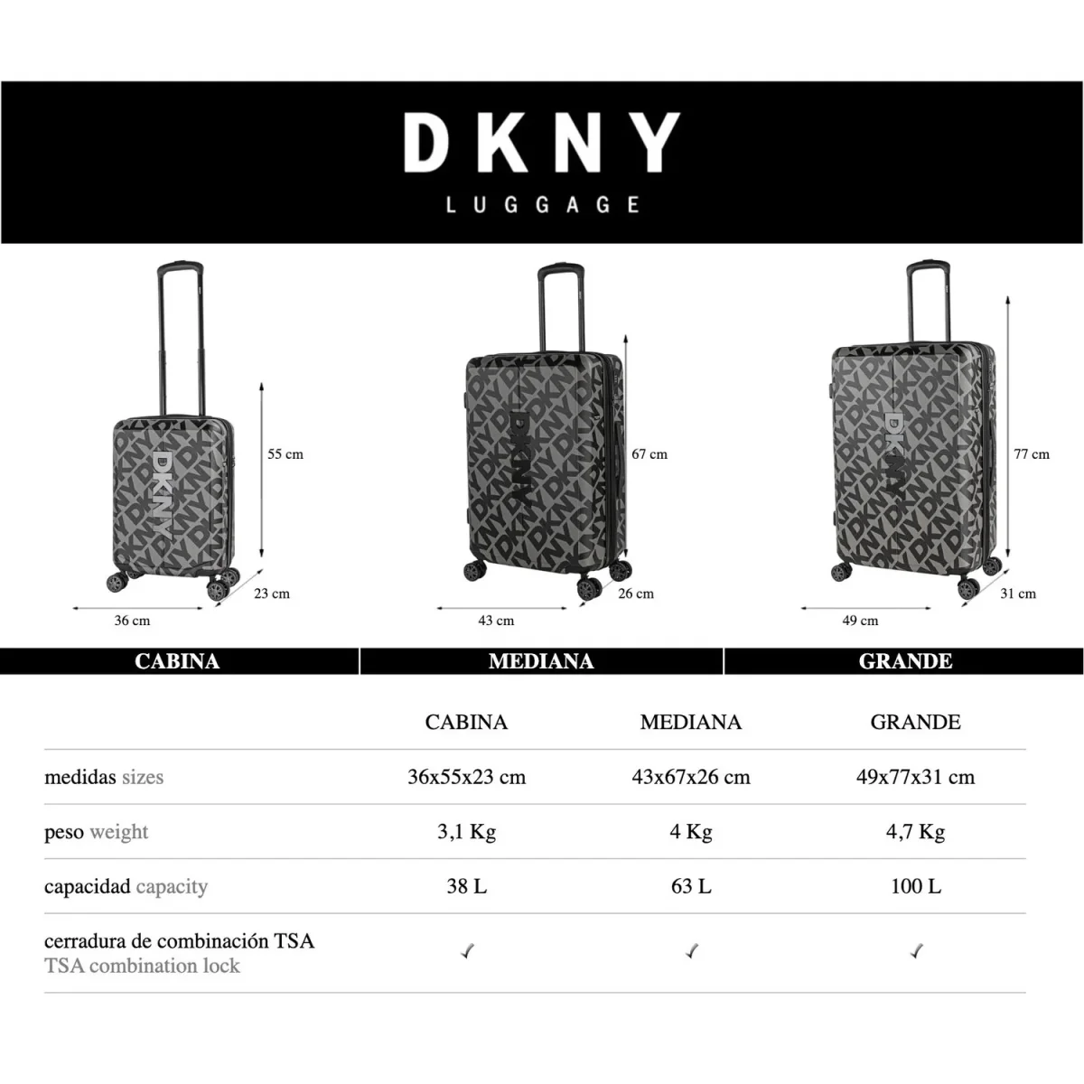 Juego de 3 Maletas Cabina, Mediana y Grande DKNY - 3100 Step & Repeat - Imagen 5
