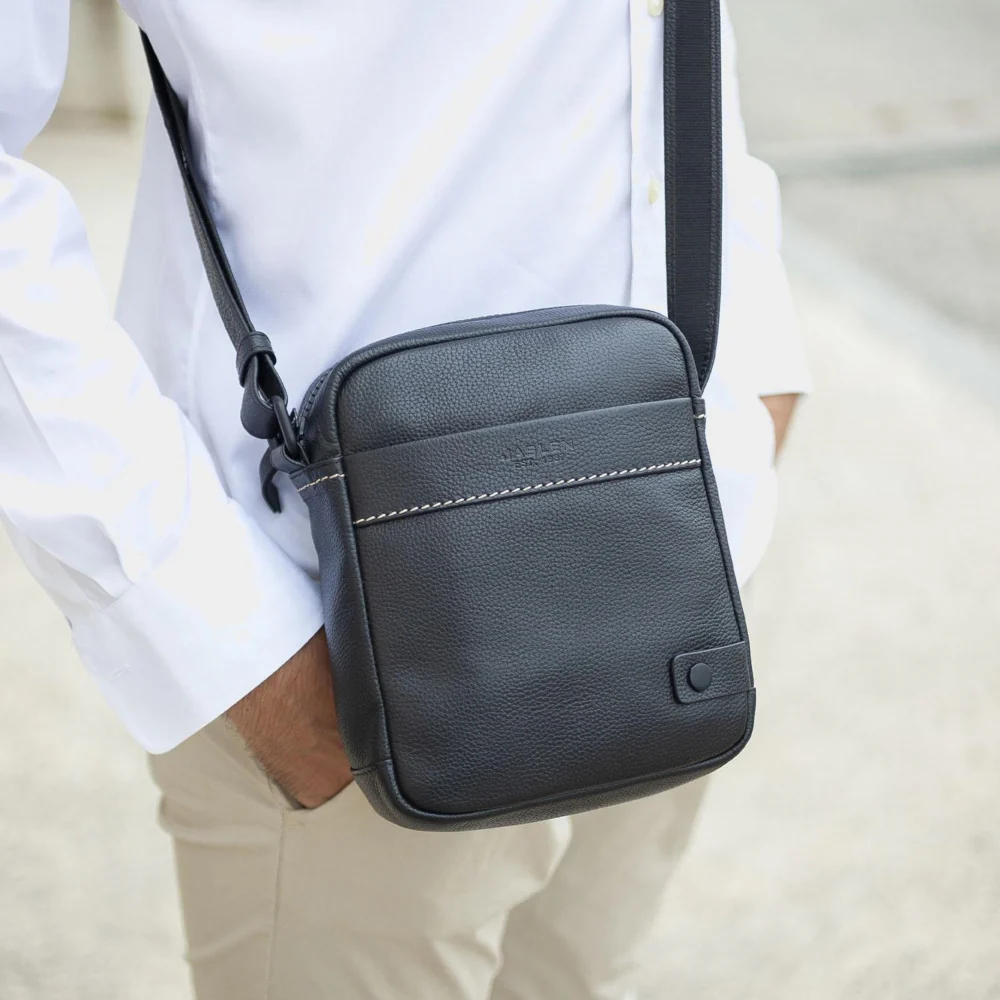 Bandolera Hombre Piel (20x16 cm) Jaslen Monza Negro - Imagen 3