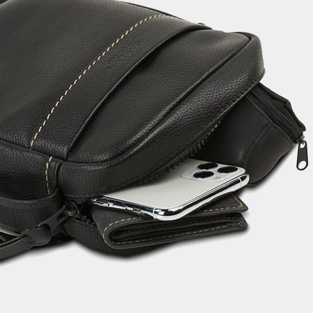 Bandolera Hombre Piel (20x16 cm) Jaslen Monza Negro - Imagen 4