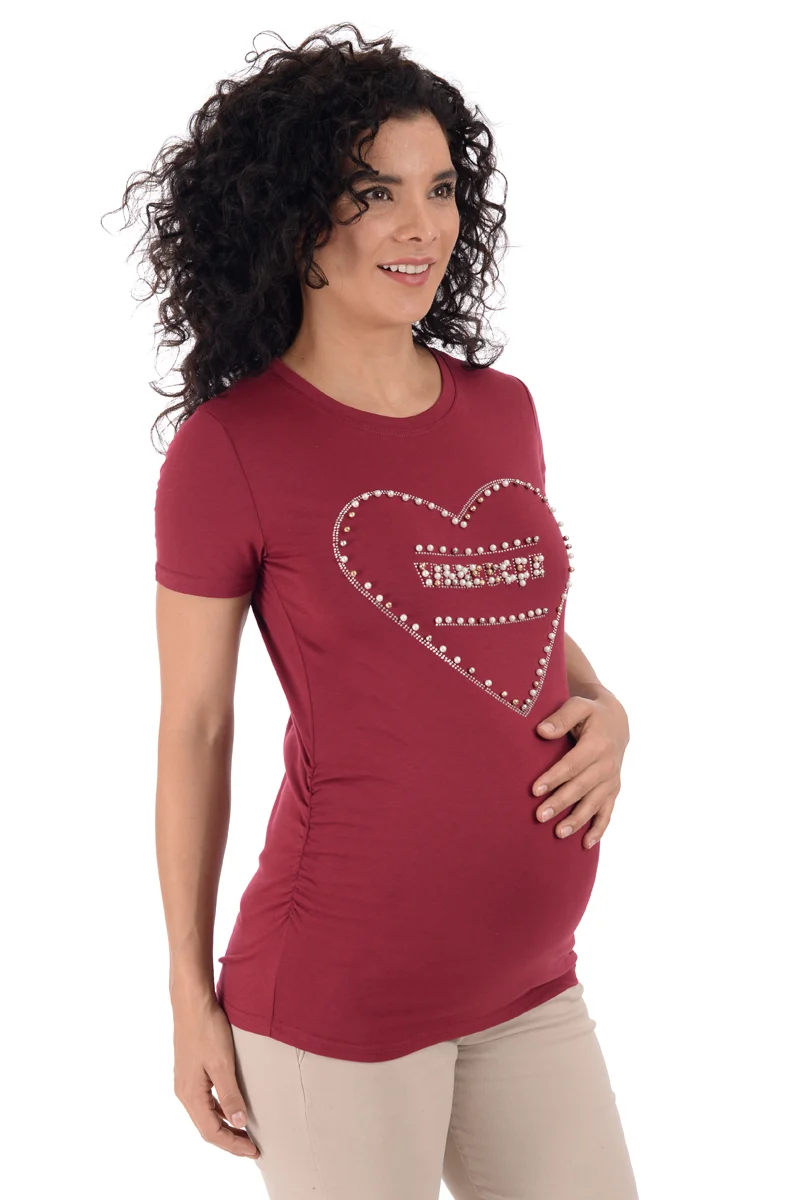 Playera de Embarazada MAMA MIA Maternity con Estampado Brilloso al Frente - Imagen 2