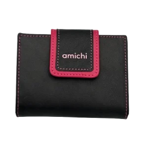Billetero de Piel Vacuno Monedero clic Amichi Classic Negro 12x9,5cm