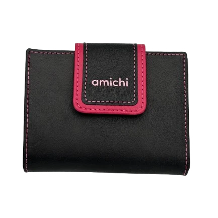 Billetero de Piel Vacuno Monedero clic Amichi Classic Negro 12x9,5cm